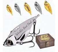 Personalised 2pcs Engraved Fishing Lures Dad Gifts from Daughter Son Custom Metal Blade Baits with Wooden Box Fishing Gifts for Fathers Day Birthday for Men Uncle Grandpa Friend Family