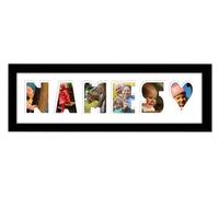 Personalised 3 to 7 Letters Word Photo Frame Name Frame Word Frame Birthday Picture Gift Present (Black Finish Frame White Mount White Inside, 6 Letters (Letters only no spaces))