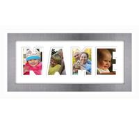 Personalised 3 to 7 Letters Word Photo Frame Name Frame Word Frame Birthday Picture Gift Present (Brushed Silver Finish Frame White Mount White Inside, 4 Letters (Letters only no spaces))