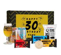 Personalised 30th Birthday Beavertown Beer Gift Set with Neck Oil & Gamma Ray 330ml, Beerhunter Glass & Snacks (2 Pack)
