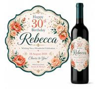 Personalised 30th Birthday Bottle Label Sticker Teal Coral Floral Gift
