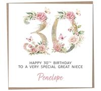 Personalised 30th Birthday Card for Adult Great Niece, Luxury Flower & Butterfly Design with Customised Name, Special Milestone Keepsake Gift, Cute Contemporary Handmade Customizable Age 30 Cards