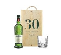 Personalised 30th Birthday Glenfiddich Whisky Gift Set with Whisky Glass & Personalised Wooden Gift Box (70cl)