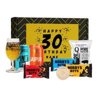 Personalised 30th Birthday IPA Gift Set with BrewDog Punk IPA & Thornbridge Jaipur 330ml, Beerhunter Glass & Snacks (2 Pack)