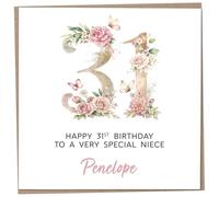 Personalised 31st Birthday Card for Adult Niece, Luxury Flower & Butterfly Design with Customised Name, Special Milestone Keepsake Gift, Cute Contemporary Handmade Customizable Age 31 Cards
