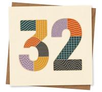 Personalised 32nd Birthday Card for Age 32, Colourful Retro Pattern Number Design, Fun Birthday Greeting Card