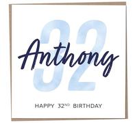 Personalised 32nd Birthday Card for Men, Unusual Age 32 Keepsake, Thirty-Two Year Old Happy Birthday Cards with Custom Name, Customised Luxury Gift Idea for Special Male, Customisable Design