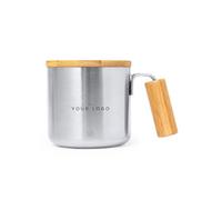 Personalised 330ml Recycled Stainless Steel Thermal Mug with Bamboo Lid & Handle - Custom Engraved Double Wall Insulated Coffee Cup for Office & Travel
