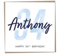 Personalised 34th Birthday Card for Men, Unusual Age 34 Keepsake, Thirty-Four Year Old Happy Birthday Cards with Custom Name, Customised Luxury Gift Idea for Special Male, Customisable Design