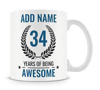 Personalised 34th Birthday Mug for Men - 34 Years of Being Awesome - Add Name
