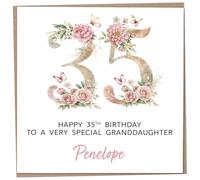 Personalised 35th Birthday Card for Adult Granddaughter, Luxury Flower & Butterfly Design with Customised Name, Special Milestone Keepsake Gift, Cute Contemporary Handmade Customizable Age 35 Cards