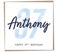 Personalised 37th Birthday Card for Men, Unusual Age 37 Keepsake, Thirty-Seven Year Old Happy Birthday Cards with Custom Name, Customised Luxury Gift Idea for Special Male, Customisable Design
