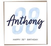 Personalised 38th Birthday Card for Men, Unusual Age 38 Keepsake, Thirty-Eight Year Old Happy Birthday Cards with Custom Name, Customised Luxury Gift Idea for Special Male, Customisable Design
