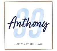 Personalised 39th Birthday Card for Men, Unusual Age 39 Keepsake, Thirty-Nine Year Old Happy Birthday Cards with Custom Name, Customised Luxury Gift Idea for Special Male, Customisable Design