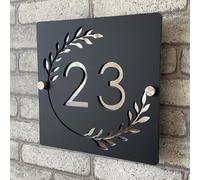 Personalised 3D Acrylic House Number Plaque, Bicolour (Black and Silver) with Floating Numbers and Garland, for Indoor and Outdoor, Ideal for Homes, Hotels, Apartments and Shops