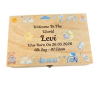 Personalised 3D Baby Boy Rainbow & Teddy Wooden Keepsake Box I Baby Christening