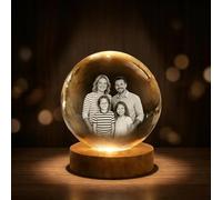 Personalised 3D Crystal Photo Ball Lamp,Base,Mothers Day Gifts for Mom Grandma,Custom led Engraved Picture Night Light with Wood Base, Birthdays Gift for Mom Grandma from Daughter Son Husband