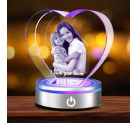 Personalised 3D Crystal Photo Night Light - Custom Laser Engraved Memorial Gift with Your Photo, 3D Laser Etched Inside The Crystal, Heart-Shaped Gift for Son/Daughter