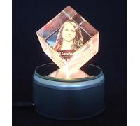 Personalised 3D Diamond Photo Crystal Cube, Customised Gift for Birthday, Wedding, Anniversary, Graduation, Mother's Day, Father's Day, Valentine's Day, Christmas (Double Bevelled Medium 60x60x60mm)