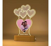 Personalised 3D Illusion Night Light with Name and Photo, Custom Romantic Heart Acrylic Love Picture Lamp for Couples, Personalised Light Gifts for Valentine's Day, Anniversary, Birthday