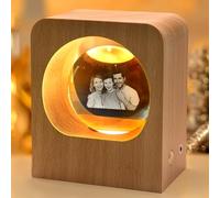 Personalised 3D Photo Crystal, Etched Engraved Custom 3D Pictures in Glass Photo Ball in Memory with LED Light Wood Base for Women, Customised Family Pet 3D Crystal Photo Gift for Her, Him, Mom, Dad