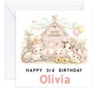 Personalised 3rd Birthday Card for Girl | Three Year Old Girls Birthday Card with Name | For Her, Daughter, Granddaughter, Niece or Goddaughter (Design 07)