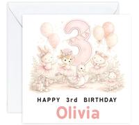Personalised 3rd Birthday Card for Girl | Three Year Old Girls Birthday Card with Name | For Her, Daughter, Granddaughter, Niece or Goddaughter (Design 10)