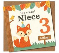 Personalised 3rd Birthday Card for Special Niece, Cute Fox and Woodland Design, Today!