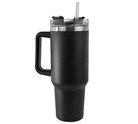 Personalised 40oz Large Tumbler with Straw and Lid - Engraved Large Travel Cup - Insulated Cup with Handle - Personalised Gifts (Black)