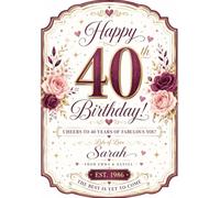 Personalised 40th Birthday Bottle Label Sticker Wine Gift Purple Gold