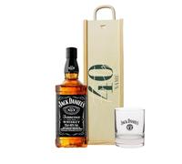Personalised 40th Birthday Jack Daniel’s Whiskey Gift Set with Branded Glass & Personalised Wooden Gift Box (70cl)