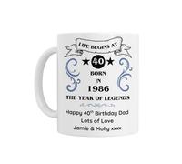 Personalised 40th Birthday Mug, Born in 1986, Year of Legends, Life Begins at 40, 18th 21st 30th 40th 50th 60th 70th, White Ceramic