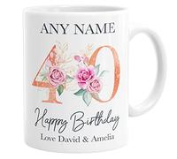 Personalised 40th Birthday Mug Custom Name Floral Keepsake Gift for Ladies Ceramic Coffee Tea Cup Home Decor Kitchen Accessories Daughter