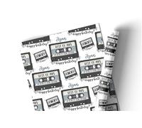 Personalised 40th Birthday Wrapping Paper, Happy Birthday Mix Cassette Tape Classic Novelty Gift Wrap, Milestone Age 40 Wrapping Paper