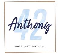 Personalised 42nd Birthday Card for Men, Unusual Age 42 Keepsake, Forty-Two Year Old Happy Birthday Cards with Custom Name, Customised Luxury Gift Idea for Special Male, Customisable Design