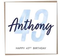 Personalised 43rd Birthday Card for Men, Unusual Age 43 Keepsake, Forty-Three Year Old Happy Birthday Cards with Custom Name, Customised Luxury Gift Idea for Special Male, Customisable Design