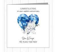 Personalised 45th Wedding Anniversary Card - Sapphire - Gem Heart With Flowers