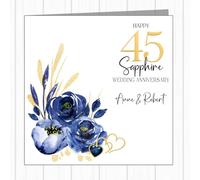 Personalised 45th Wedding Anniversary Card - Sapphire - Gold & Blue With Flowers, For Husband, Wife, Couple, Son, Daughter, wedding momento