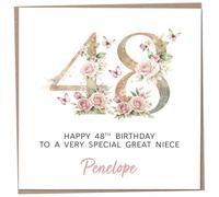 Personalised 48th Birthday Card for Adult Great Niece, Luxury Flower & Butterfly Design with Customised Name, Special Milestone Keepsake Gift, Cute Contemporary Handmade Customizable Age 48 Cards