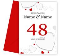 Personalised 48th Wedding Anniversary Card for Couples | White Hearts 48 Years of Marriage Card | Husband and Wife Married for 48 Years| | 7 x 5" and Blank Inside