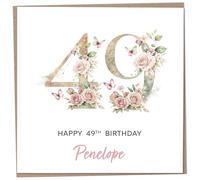 Personalised 49th Birthday Card for Women, Luxury Flower & Butterfly Design with Customised Name, Special Milestone Keepsake Gift, Cute Contemporary Handmade Customizable Age 49 Cards, Glitter Effect
