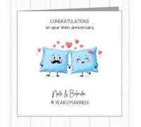 Personalised 4th Wedding Anniversary Card - Linen Pillowcases - Loved Up Pair Of Pillow Cases!