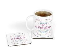 Personalised 50 Fabulous Established 1975 50th Birthday White Ceramic Tea & Coffee Mug & Coaster Gift Set for Daughter|Sister|Friend|Mum|Mother|Wife|Nanny|Nan|Grandma|Her|Ladies|Women