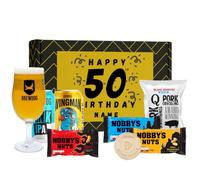 Personalised 50th Birthday BrewDog Beer Gift Set with Punk IPA & Wingman 330ml, BrewDog Glass, Snacks & Bottle Opener (2 Pack)