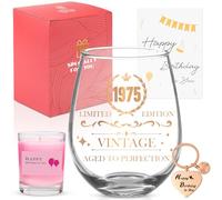 Personalised 50th Birthday Gift for Women - 1975 Limited Edition Wine Glass Set with Engraving, Gift Box, Scented Candle & Keyring | Perfect 50th Birthday Present for Best Friends (50-1975)
