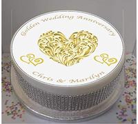 Personalised 50th Golden Wedding Anniversary 8" Edible Icing Topper (Please Leave Personalisation as Gift Message)