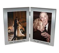 Personalised 50th Golden Wedding Anniversary Double Photo Frame - 'Our Wedding Day' & 'Our 50th Anniversary' - We Will Insert Your Photos in the Frame