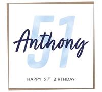 Personalised 51st Birthday Card for Men, Unusual Age 51 Keepsake, Fifty-One Year Old Happy Birthday Cards with Custom Name, Customised Luxury Gift Idea for Special Male, Customisable Design
