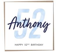 Personalised 52nd Birthday Card for Men, Unusual Age 52 Keepsake, Fifty-Two Year Old Happy Birthday Cards with Custom Name, Customised Luxury Gift Idea for Special Male, Customisable Design