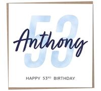 Personalised 53rd Birthday Card for Men, Unusual Age 53 Keepsake, Fifty-Three Year Old Happy Birthday Cards with Custom Name, Customised Luxury Gift Idea for Special Male, Customisable Design